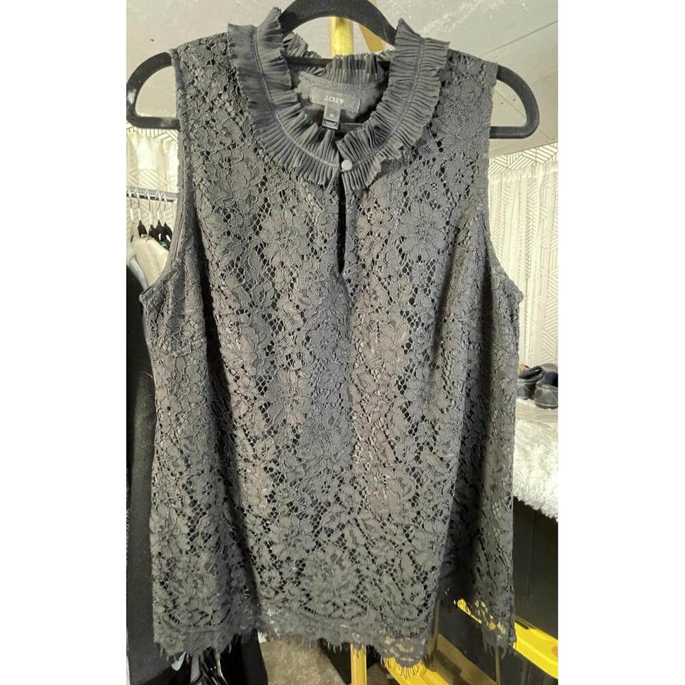 J CREW MODERN LACE LINED RUFFLE NECK SLEEVELESS TOP Sz Med Classy